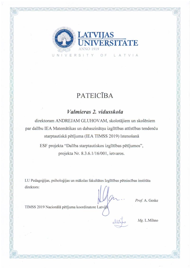 Pētījums 4. klasēm IEA TIMSS 2019