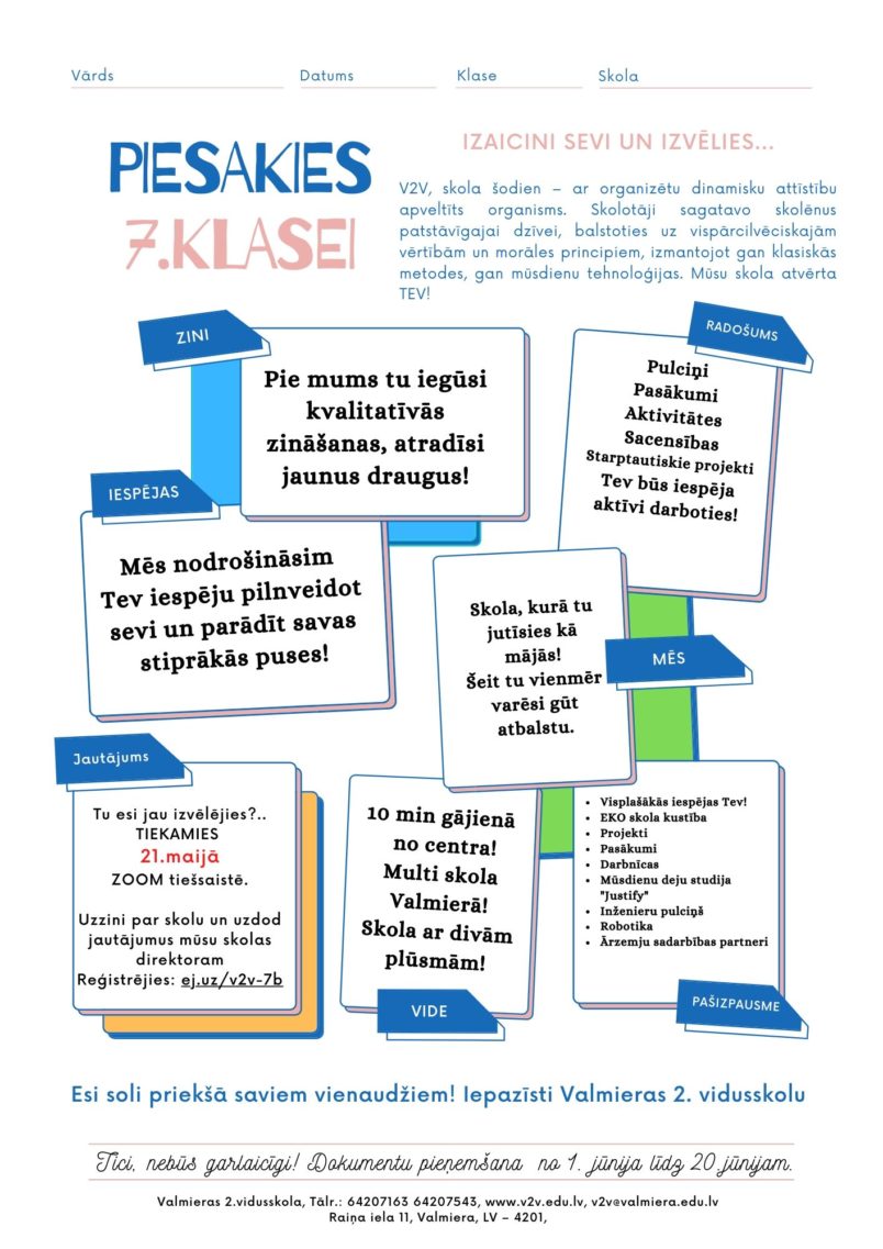 Piesakies 7.klasei mūsu skolā