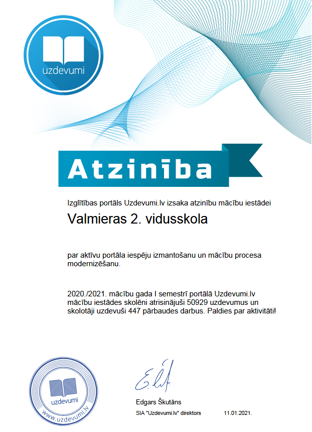 Atzinība no portāla Uzdevumi.lv